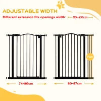 PawHut Metal Pet Safety Gate Dog Gate Folding Fence 74-87cm, Black(m-7)