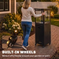 Outsunny Gas Patio Heater, 13 kW Portable Propane Outdoor Heater with Stepless Heat Control, Tip-over Protection, 4 Wheels, Black(m-7)