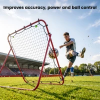 HOMCOM Adjustable Rebounder Net Kickback Target Goal for Teens Adults Training, Red(m-6)