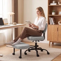 HOMCOM Scaun de birou ergonomic pentru picioare încrucișate rotativ 360° roți PU înălțime reglabilă pentru TDAH meditație gri(m-5)