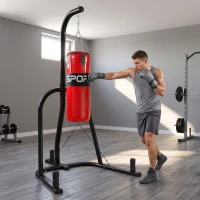 SPORTNOW Punching Bag with Stand for Adults, Freestanding Boxing Stand with Heavy Bag and Weight Plate Storage, Red(m-9)