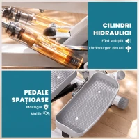 HOMCOM Stepper cu Monitor LCD, Maner Reglabil și Elastice, din Oțel și ABS, Alb și Gri(m-7)