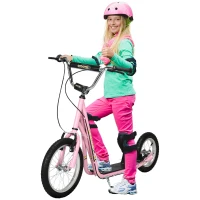 HOMCOM Kids Scooter, Teen Kick Scooter with Rubber Wheels, 16" Front Wheel, Height Adjustable Handlebar, Dual Brakes, Kick Stand, for 5+ Years, Pink(m-1)