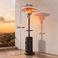 Outsunny Gas Patio Heater with Table Tray, 13 kW Portable Propane Outdoor Heater with Piezo Ignition, Tip-over Protection, Brown(m-3)