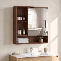 HOMCOM Bathroom Mirror Cabinet, Wall-Mounted Bathroom Cabinet with Mirror Door, Adjustable Shelves, Walnut Brown(m-9)