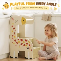 AIYAPLAY Wooden Kitchen Step Stool, Giraffe Step Stool with Guard Rail, Anti-Slip Feet, for Kitchen, Bedroom, Bathroom, Yellow(m-6)