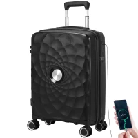 HOMCOM Troler de cabină 45,7 cm ușor și rigid cu port USB încuietoare TSA și 4 roți duble rotative Negru(m-4)