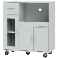 HOMCOM Dulap de bucătărie pe roți, comoda mobilă de bucătărie cu rafturi, sertare, raft reglabil, orificiu pentru cablu, gri(m-1)
