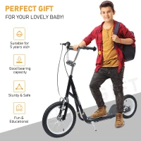 HOMCOM Kids Scooter, Teen Kick Scooter with Rubber Wheels, 16" Front Wheel, Height Adjustable Handlebar, Dual Brakes, Kick Stand, for 5+ Years, Black(m-7)