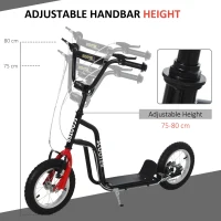 HOMCOM Teen Kick Scooter with Adjustable Handlebar, Inflatable Wheels, Two Brakes, Black(m-5)