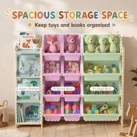 AIYAPLAY Toy Storage Organiser with 3 Shelves and 12 Bins, Wooden Toy Organiser for Playroom, Bedroom, Nursery, Natural(m-4)