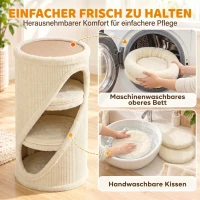 PawHut Krabton voor katten 75 cm hoog, Ø35 cm, 4-laags met 3 kattenholen, afneembaar wasbaar pluche bed en sisal kraboppervlak(m-7)