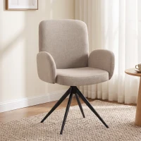HOMCOM Swivel Accent Chair, Upholstered Linen-Look Armchair with Curved Backrest, Wrapped Armrests for Living Room, Light Brown(m-2)