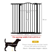 PawHut Pressure Fit Dog Stair Gate No Drilling Safety Gate Auto Close for Doorways, Hallways, 74-94cm Adjustable, 94cm Tall, Black(m-3)