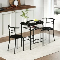 HOMCOM Set Masă Modernă cu 2 Scaune pentru Dining, Set 3 Piese Economisitoare de Spațiu, Negru(m-7)