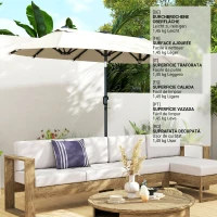 Outsunny Umbrelă Dublă cu Lumini LED și Manivelă, din Poliester și Oțel, 2.92x1.5x2.2 m, Bej(m-9)