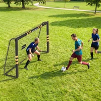 SPORTNOW Baliza de Futebol para Jardim 240x85x160 cm com Rede, Estrutura Metálica, Acolchoamento EPE e Estacas, Preto e Amarelo(m-7)