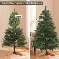 HOMCOM Kunstkerstboom 150 cm, edelspar, vol model met scharniertakken, 525 takpunten, inklapbare houten standaard, groen(m-7)