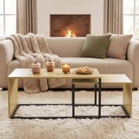 HOMCOM Zestaw 2 stolików kawowych, stolik do kawy, stolik pomocniczy, MDF, metal, 90 x 48 x 42 cm/59 x 42 x 36 cm, drewno naturalne + czarny(m-9)