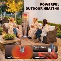 Outsunny Gas Patio Heater, 13 kW Stainless Steel Portable Propane Outdoor Heater with Pulse Ignition, Tip-over Protection, Silver(m-4)