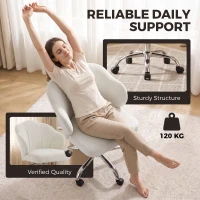 HOMCOM Chaise Bureau en Velours, Chaise Coiffeuse avec Dossier en Pétale, Hauteur Réglable, Fonction Bascule, Crème(m-8)