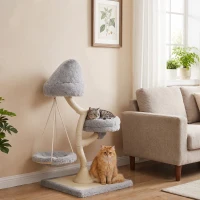 PawHut Arranhador 115 cm de Altura Árvore para Gatos em Forma de Árvore 2 Camas Laváveis Rede Poste de Sisal para Gatos até 6 kg(m-2)