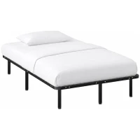 HOMCOM Lit double industriel à 28 lattes avec espace de rangement, en bois et acier, 120x190x31 cm, noir et bois(m-8)