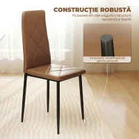 HOMCOM, Set de 6 Scaune de Dining Moderne, Cu Spătar Înalt, din Piele Ecologică și Oțel, 41x50x97 cm, Maro(m-7)