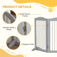 PawHut Foldable Dog Gate, Freestanding Pet Gate, with Two Support Feet, for Staircases, Hallways, Doorways - Grey(m-6)