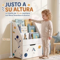 AIYAPLAY Librería Infantil con Cajón Móvil y 3 Estantes Estantería para Libros Diseño de Espacio Montessori 3 a 8 Años Blanco(m-5)