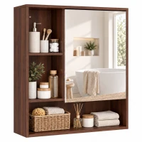 HOMCOM Bathroom Mirror Cabinet, Wall-Mounted Bathroom Cabinet with Mirror Door, Adjustable Shelves, Walnut Brown(m-15)