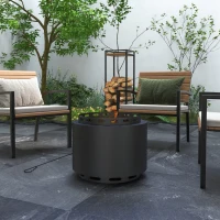 Outsunny Smokeless Fire Pit, 48.5cm Portable Wood Burning Firepit with Poker for Garden Camping Bonfire Party, Metal, Black(m-2)