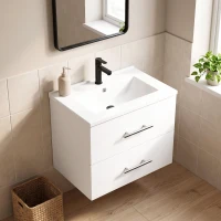 HOMCOM Dulap cu Lavoar pentru Baie, Alb, cu 2 Sertare(m-9)