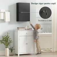 kleankin Dulap pentru Medicamente cu 3 Niveluri din Metal, cu 2 Chei și Montare pe Perete, 40x18x60 cm, Negru(m-4)