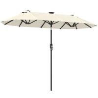 Outsunny Umbrelă Dublă cu Lumini LED și Manivelă, din Poliester și Oțel, 2.92x1.5x2.2 m, Bej(m-12)
