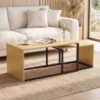 HOMCOM Zestaw 2 stolików kawowych, stolik do kawy, stolik pomocniczy, MDF, metal, 90 x 48 x 42 cm/59 x 42 x 36 cm, drewno naturalne + czarny(m-8)