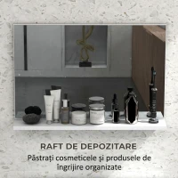 kleankin Oglindă de baie de perete cu raft, design modern și multifuncțional, 60x12x40 cm, alb(m-5)