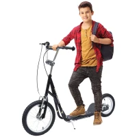 HOMCOM Kids Scooter, Teen Kick Scooter with Rubber Wheels, 16" Front Wheel, Height Adjustable Handlebar, Dual Brakes, Kick Stand, for 5+ Years, Black(m-2)