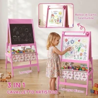 AIYAPLAY Lavagna per Bambini 3 in 1 a Doppia Facciata con Cavalletto, Rotolo di Carta, 2 Contenitori, 3-8 Anni, Rosa(m-4)