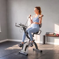 SPORTNOW 4-In-1 Folding Exercise Bike with Resistance Bands, Bluetooth App, 8-Level Magnetic Resistance, LCD Display, Grey(m-9)