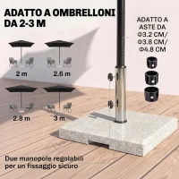 Outsunny Base per Ombrellone da Giardino 25kg per Pali da Ø32mm, Ø38mm e Ø48mm, in Granito e Acciaio Inox, 38x38x38 cm, Grigia(m-4)