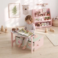 AIYAPLAY 3 em 1 Banco Porta-Brinquedos para Crianças, Convertível em Mesa e Cadeira com 2 Caixas, Estampa Raposinha, Rosa(m-10)