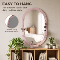 HOMCOM Oval Wall Mirror, 60 x 90 cm Decorative Hanging Mirror with Pegboard Frame, Wall-Mounted, Pink(m-7)