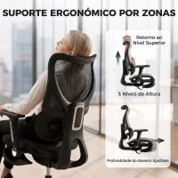 HOMCOM Cadeira de Escritório Ergonómica com Apoio Lombar, Encosto Alto Reclinável em Malha, Apoio para os Pés e Altura Ajustável Preta(m-4)