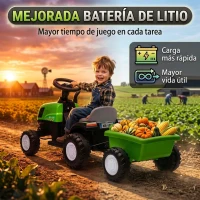 AIYAPLAY Tractor Eléctrico para Niños con Remolque Desmontable 6V Luces Música Claxon Pedal para Niños 1-3 Años 2,5 km/h Verde(m-6)