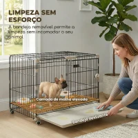 PawHut Jaula para Cães Dobrável com Rodas, Bandeja Extraível, Porta Deslizante e Teto Rebatível, 75,5x46x64,5 cm, Preto(m-7)