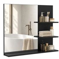 Kleankin Espelho de Banheiro com 3 Prateleiras Porta-objetos para Maquiagem, Preto(m-7)