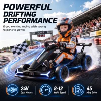 AIYAPLAY 24V Electric Go Kart for Kids 6-12 Years with Drift Mode, Adjustable Seat, 3 Speed, Slow Start, Black(m-4)