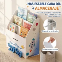 AIYAPLAY Librería Infantil con Cajón Móvil y 3 Estantes Estantería para Libros Diseño de Espacio Montessori 3 a 8 Años Blanco(m-7)