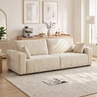 HOMCOM Sofá 3 lugares com apoios de braço ao nível do chão sofá estofado para sala pernas em madeira Creme(m-2)